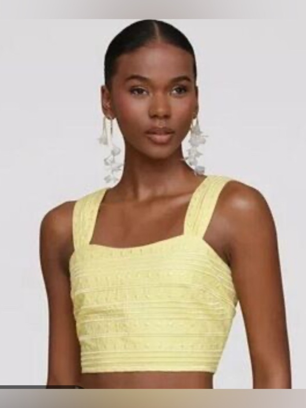 Avec Les Filles  Women's Cotton Embroidered Square-Neck Tank Top  Lemon NWT